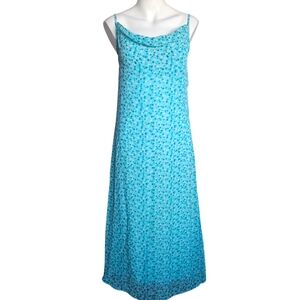 Mary McFadden Vintage Blue Polka Dot Sleeveless Maxi Slip Dress Sz 8